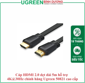 Cáp HDMI 2.0 dẹt dài 5m hỗ trợ 4K@30Hz chính hãng Ugreen 50821 cao cấp